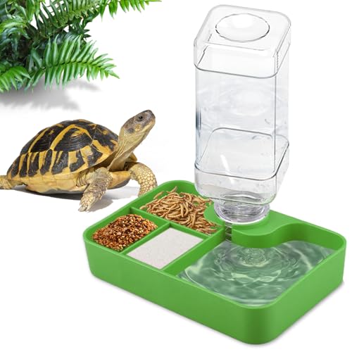Jemmytu Schildkröte Wasserspender, 4 in 1 Schildkröten Wasserschale und Futterbecken, Isolierung von Nahrungsmitteln und Wasser, für Reptilien, Eidechsen, Hamstern, Schlangen (Grün) von Jemmytu