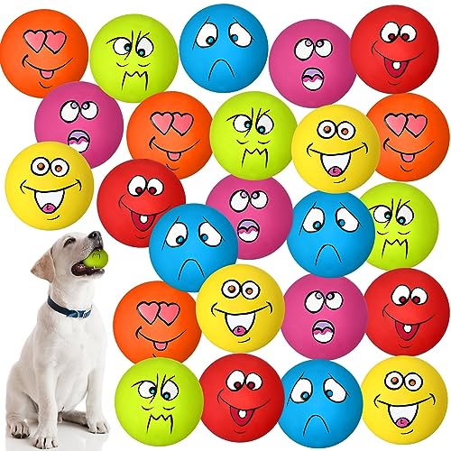 Jenaai 24 Stück lustiges Gesicht Quietschendes Hundespielzeug Latex Weiches Hundespielzeug Emoticon Hund Quietschball Interaktives Hundespielzeug Bälle Apportieren Spielbälle Spielzeug für kleine von Jenaai