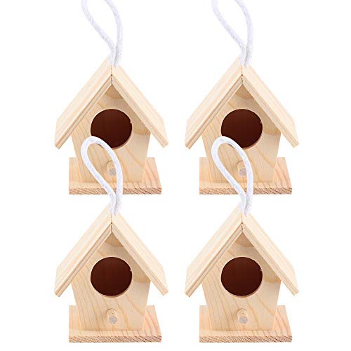 4 Stück Mini Vogelhaus Holz, Kolibri Häuser aus natürlichem Holz, Kolibri Nest mit Hanfseilen für Gartenfenster im Freien - 3 x 2,8 x 2,4 Zoll von Jenngaoo