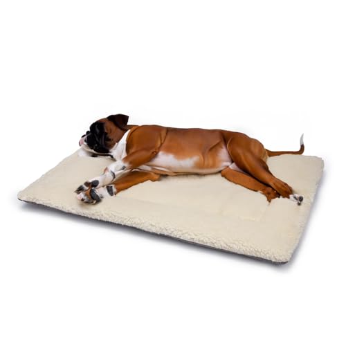 Britisches Hundebett aus Wolle, maschinenwaschbar, gesteppt, Käfigunterlage mit Tweed-Basis, luxuriöses mittelgroßes Hundebett (91 x 60 cm), hergestellt in England von Jenny Wren