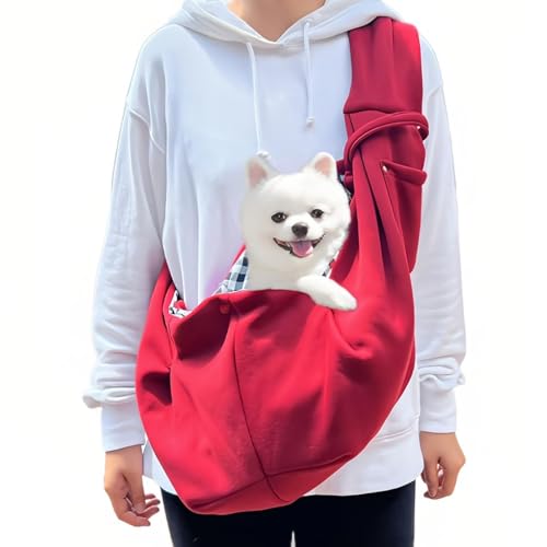 Hundetrage Adjustable Tasche für Haustier Transportbox & Schultertasche für Kleine Hunde & Welpen Haustier Umhängetasche für Outdoor & Reise (Rot) von Jennytim