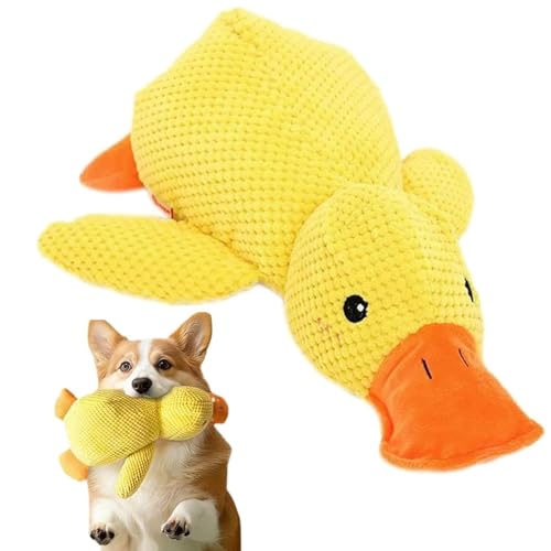 Jennytim Anti Stress Ente für Hunde, Quietschente aus Plüsch für Hunde, Gelbes Entenspielzeug mit Quakfunktion, unterhaltsames interaktives Spielzeug zur Stressreduzierung bei Hunden von Jennytim