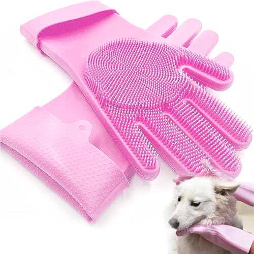 Jennytim Haustier-Bad- & Massagehandschuhe zur Fellentfernung, Haustierpflegehandschuhe, Silikon-Katzenpflegehandschuhe, Katzenbürste geeignet für Hunde und Katzen zur Badung und Massage (Rosa) von Jennytim