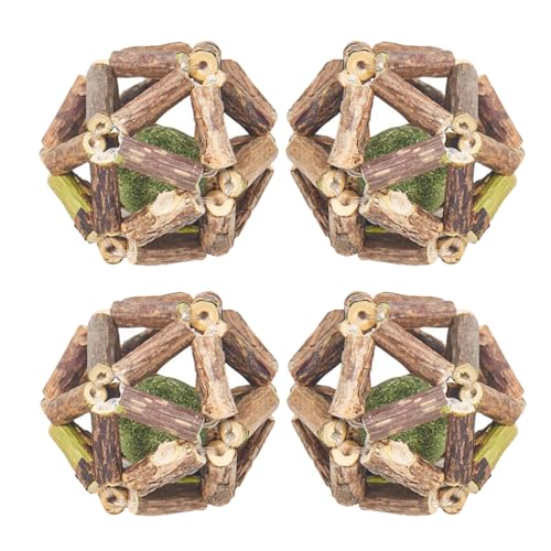 Jennytim Katzenminze Spielzeug Ball, Zähne Knirschen Kauen Katzenminze Spielzeug, Naturholz Rollen, Katze Interaktive Spielzeug, Steigerung des Appetits und Reinigung des Mundes (4 Stück) von Jennytim