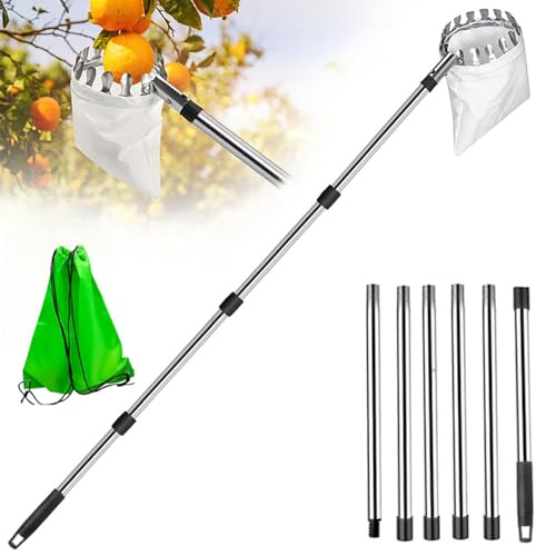 Jennytim Obstpflücker aus Edelstahl mit Teleskopstiel – Apfelpflücker, Kirschenpflücker, Obstpflücker für hohe Bäume, Fruchtpflücker mit verlängerbarer Stange, Robustes Gartenge (2.5m 6 Abschnitte) Jennytim Obstpflücker aus Edelstahl mit Teleskopstiel – Apfelpflücker, Kirschenpflücker, Obstpflücker für hohe Bäume, Fruchtpflücker mit verlängerbarer Stange, Robustes Gartenge (2.5m 6 Abschnitte) von Jennytim