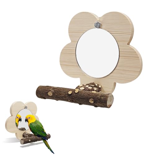 Jennytim Wellensittich Spielzeug mit Spiegel Holz, Vogelspielzeug, Vogel Nymphensittich Spielzeug, Einfach zu installierender Spielzeugspiegel mit Sitzstange für Papageien (Holzmaserungsfarbe) von Jennytim