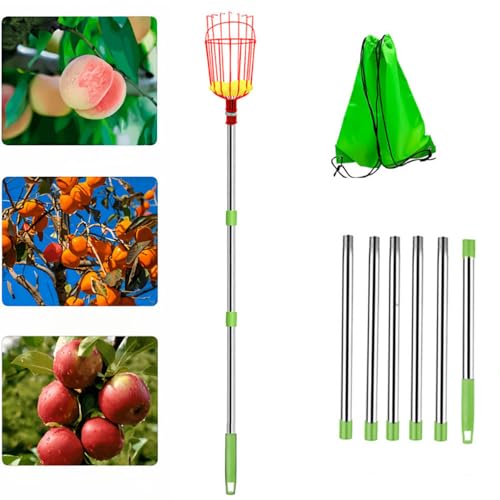Jennytim kirschenpflücker Obstpflücker mit Teleskopstange Hohe Reichweite, Obstpflücker für Äpfel, Birnen, Pfirsiche & mehr Praktischer Gartennrupfer mit Erntekorb (2.5m 6 Abschnitte) von Jennytim