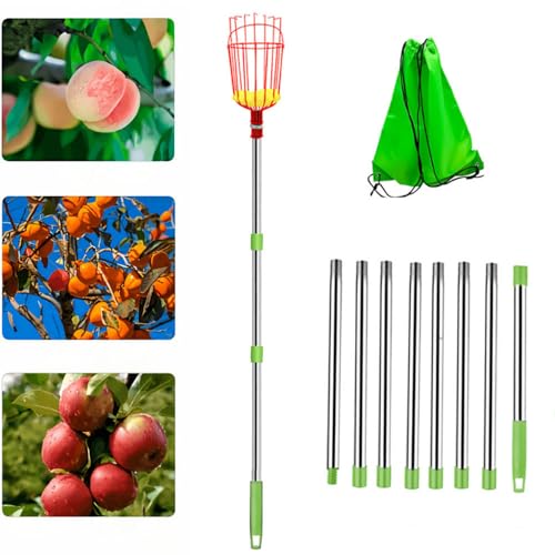 Jennytim kirschenpflücker Obstpflücker mit Teleskopstange Hohe Reichweite, Obstpflücker für Äpfel, Birnen, Pfirsiche & mehr Praktischer Gartennrupfer mit Erntekorb (3.2m 8 Abschnitte) von Jennytim