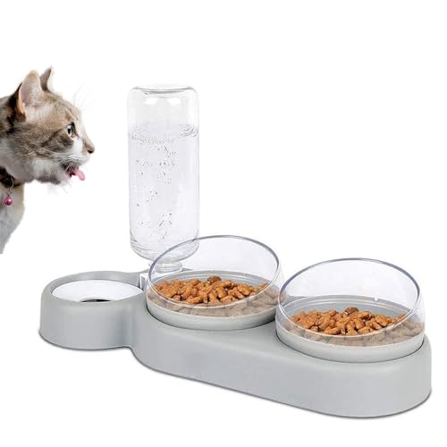 Katzen Napfset, 15° schräge Doppel-Napf für Nass- und Trockenfutter mit automatischer Trinkflasche für kleine und mittelgroße Hunde und Katzen Katzen Napfset, 15° schräge Doppel-Napf für Nass- und Trockenfutter mit automatischer Trinkflasche für kleine und mittelgroße Hunde und Katzen von Jennytim