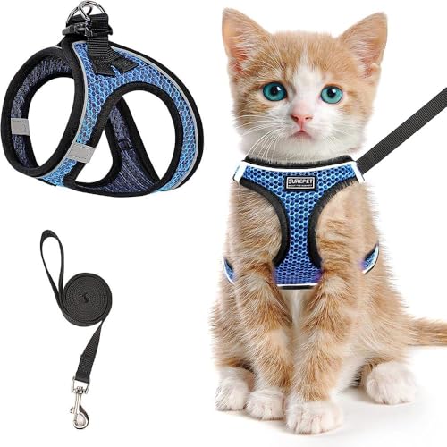 Katzengeschirr und Leine zum Spazierengehen, verstellbares Sicherheitsgeschirr für Hunde, Anti Ausbruch Brustgurt mit reflektierenden Streifen, perfekt für Spaziergänge, Training (Blau, S) von Jennytim