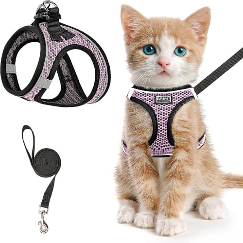 Katzengeschirr und Leine zum Spazierengehen, verstellbares Sicherheitsgeschirr für Hunde, Anti Ausbruch Brustgurt mit reflektierenden Streifen, perfekt für Spaziergänge, Training (Rosa, L) von Jennytim