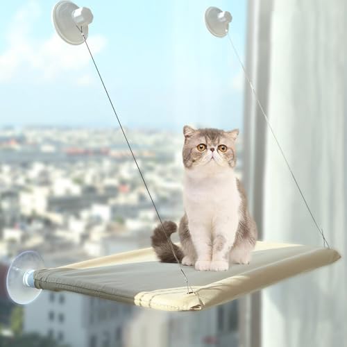 Katzenhängematte für Fenster (bis 25kg) – Verstärkte Fensterbankliege mit starkem Saugnapf (54×30cm) für große Katzen in Innenräumen, waschbar von Jennytim