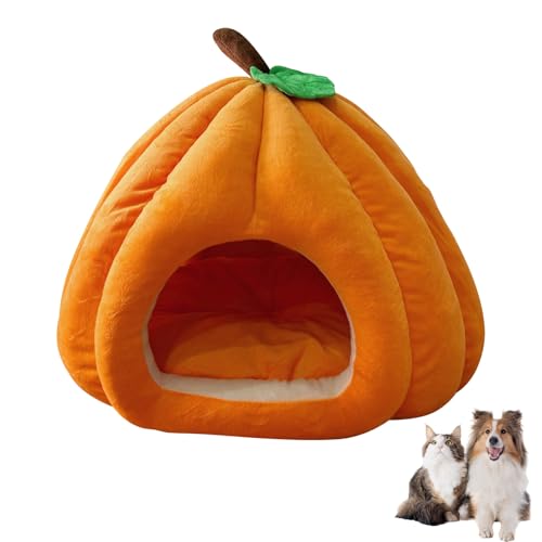 Jenshhch Katzenhöhle Kleine Katzenhäuser Kürbis Katzennest Mit Abnehmbarem Kissen Kurzer Plüsch PP-Baumwolle Für Katzen Kleine Hunde (F) von Jenshhch
