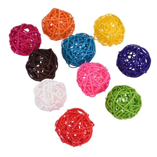 Jeorywoet Rattan Bälle Bird Toy Shoteet Kaut Spielzeug Haustier Käfig Bite Ball DIY Decor 10pcs zufällige Farbe Rattan Bälle von Jeorywoet
