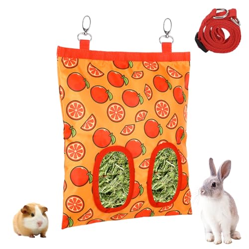 Große Kaninchen-Heu-Futtertasche, waschbar, zum Aufhängen, Meerschweinchen, Heutaschenhalter, kaufest, mit 2 Haken auf der Rückseite, 3 Löcher, für Kaninchen, Kaninchen, Chinchilla, Hamster, 22,9 x von Jeqqinuz