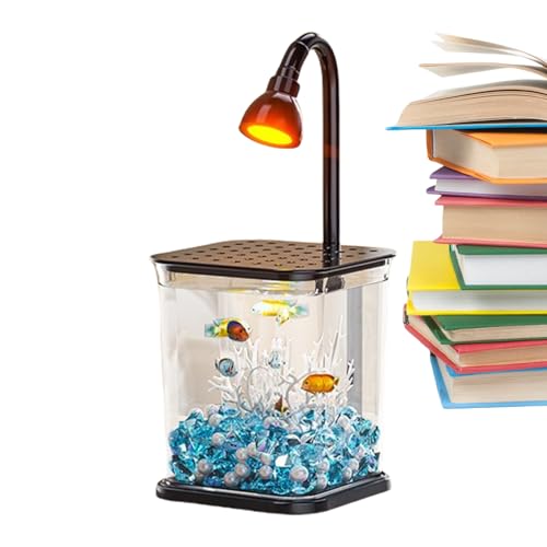 Betta-Fischtank, Kleines Aquarium Mit Umgebungslicht, Stille Desktop-Dekoration, Platzsparende Und Tragbare Build, 13.2x11.7x14.1 cm, Für Home Offices Outdoor Tischkrabbenspinne von Jeruytgh
