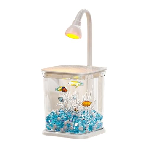 Betta-Fischtank, Kleines Aquarium Mit Umgebungslicht, Stille Desktop-Dekoration, Platzsparende Und Tragbare Build, 13.2x11.7x14.1 cm, Für Home Offices Outdoor Tischkrabbenspinne von Jeruytgh