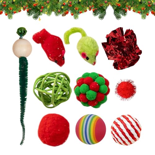 Jeruytgh Kitty Toys – Indoor-Weihnachts-Katzenspielzeug für gelangweilte Katzen – niedliches Katzen- und Kätzchenspielzeug für Indoor-Katzen, interaktives Zahnen, Kauen, Langeweile, Linderung von Jeruytgh Kitty Toys – Indoor-Weihnachts-Katzenspielzeug für gelangweilte Katzen – niedliches Katzen- und Kätzchenspielzeug für Indoor-Katzen, interaktives Zahnen, Kauen, Langeweile, Linderung von von Jeruytgh