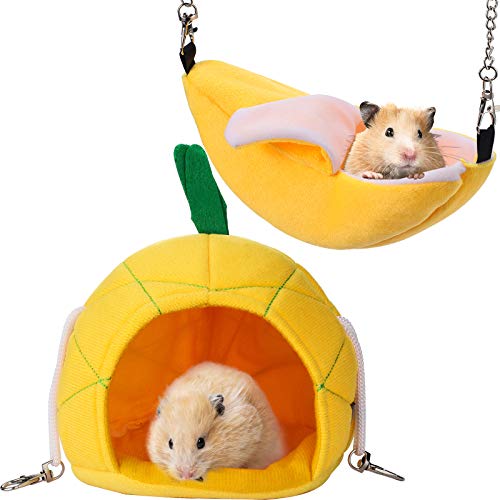 Jetec 2 Stück Hängematte weiches Hamsterhaus Bett kleine Haustiere Hamster hängende Haus Käfig Nest für Meerschweinchen Ratten Chinchilla Schlaf und Spielen (Banane und Ananas) von Jetec