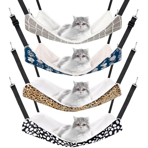 Jetec 4 Pcs Cat Hammock for Cage Reversible Cat Hanging Hammock Double-Sided Large Cat Hammock Cat Hanging Hammock Soft Breathable Pet Cage Hammock with Adjustable Strap for Cats Small Dogs (Large) von Jetec