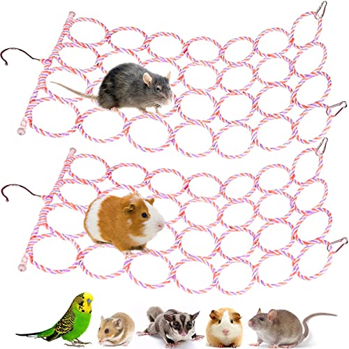 Jevnd 2 Stück Ratten-Kletterseil-Netzspielzeug für Käfig, Vogel-Hanfseil, Sitzstange, Leiterseil, Brücke, hängende Hängematte, kleine Tiere, Papageien, Vögel (zufällige Farbe) von Jevnd