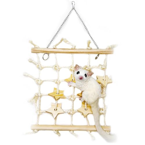 Jevnd Sugar Glider Spielzeug, Natürliches Holz & Sisal Zuckergleiter Kletternetz, Hängespielzeug Rattenkäfig Zubehör, Anti Nag Kaufest Kleine Haustiere Anreicherung Spielzeug für Ratten, Papageien und von Jevnd