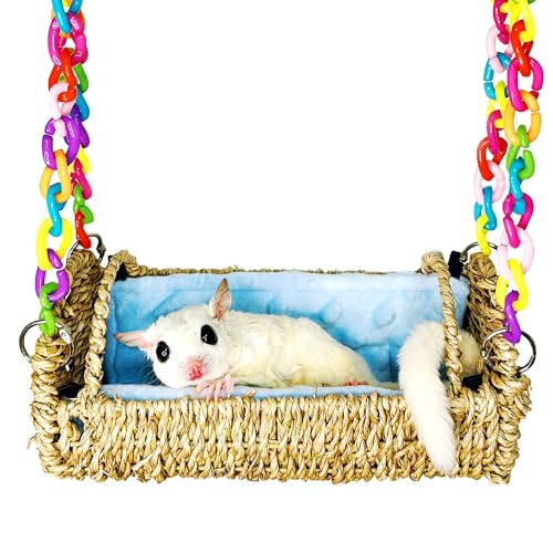 Sugar Glider Hängematten-Bett mit abnehmbarem Polster, stabilem Metallrahmen und atmungsaktivem Seegras, Zuckergleiter, Schlafsack, 4-seitiger Schutz, Zuckergleiter, Käfigzubehör, Schaukelspielzeug Sugar Glider Hängematten-Bett mit abnehmbarem Polster, stabilem Metallrahmen und atmungsaktivem Seegras, Zuckergleiter, Schlafsack, 4-seitiger Schutz, Zuckergleiter, Käfigzubehör, Schaukelspielzeug von Jevnd