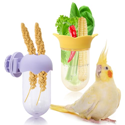 Vogelkäfig-Futterstation für Gemüse, Papageien-Gemüsehalter mit Wasserspeicher-Design, um das Grün frisch zu halten, kein Durcheinander, hängende Hirse-Futterstation für Sittiche, schnell zu von Jevnd