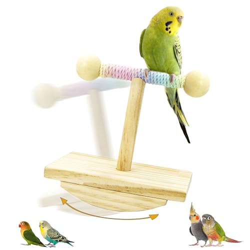 Vogelsitzstange aus natürlichem Holz, Training, Intelligenz-Puzzle, Anreicherungsspielzeug für Sittiche, Papageien-Sitzstange, Vogelspielplatz, Spielständer für Nymphensittiche (Holz, klein – bunt) von Jevnd