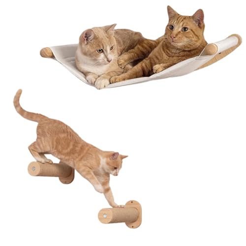 Kletterwand Katzen XL, Wandmontage Katzenhängematte mit Katzentreppe für Katzenleiter mit Schlafplatz, Katzenbett zum Klettern aus Natur-Holz Kletterwand Katzen XL, Wandmontage Katzenhängematte mit Katzentreppe für Katzenleiter mit Schlafplatz, Katzenbett zum Klettern aus Natur-Holz von Jevuoyee