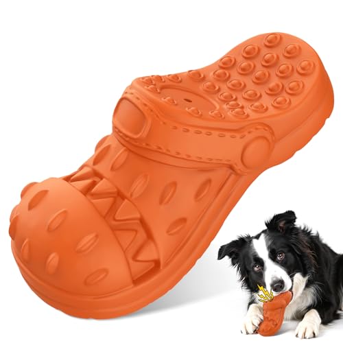 Jewyow Unzerstörbares Hundespielzeug, Naturkautschuk Robuster Interaktives Spielzeug mit Rindergeschmack für Zahnreinigend, Kauer, Spiel für Große Hunde(Orange) von Jewyow