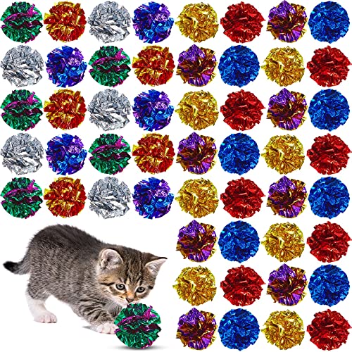 Jexine 104 Stück bunte Katzenspielzeug, 4.1 cm, Mylar-Knitterbälle, weiche Kau- und Verfolgungsjagd-Katzenspielzeugbälle für Katzen, halten fit und aktiv und trainieren von Jexine