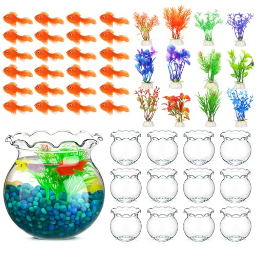 Jexine 12 Stück Kunststoff-Fischschalen, 48 Stück, schwimmende künstliche Goldfische, 12 Stück, künstliche Wasserpflanzen, 1,2 kg, Aquarium-Felsen für Aquarium, Party, Tischdekoration, Zubehör (blauer Jexine 12 Stück Kunststoff-Fischschalen, 48 Stück, schwimmende künstliche Goldfische, 12 Stück, künstliche Wasserpflanzen, 1,2 kg, Aquarium-Felsen für Aquarium, Party, Tischdekoration, Zubehör (blauer von Jexine