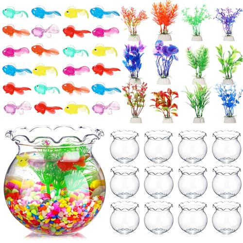 Jexine 12 Stück Kunststoff-Fischschalen, 48 Stück, schwimmende künstliche Goldfische, 12 Stück, künstliche Wasserpflanzen, 1,2 kg, Aquarium-Steine für Haushalt, Büro, Aquarium, Aquarium, Dekoration von Jexine
