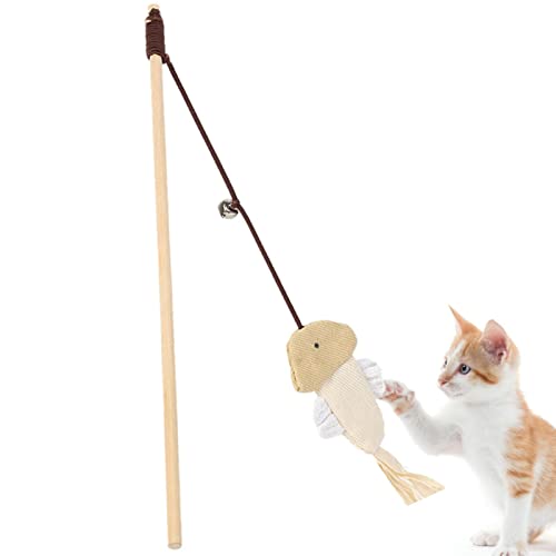 Jextou Katzenstockspielzeug - Naturholz-Katzen-Teaser-Zauberstab-Spielzeug mit knackigem Klingelton,Interaktives Katzenzubehör für Hauskatzen zum Spaß von Jextou