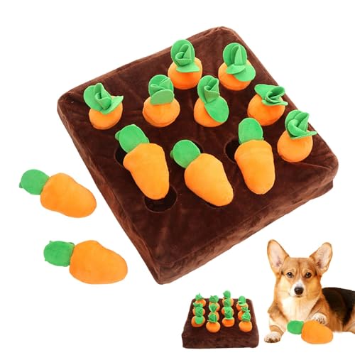 Jextou Quietschendes Hundespielzeug, 12 Karotten-Schnüffelmatte, unzerstörbares Hundespielzeug zum Zahnen, Karottenfarm-Gemüse-Quietschspielzeug, Heimtierbedarf, Puzzlespiel für Hunde und Katzen von Jextou