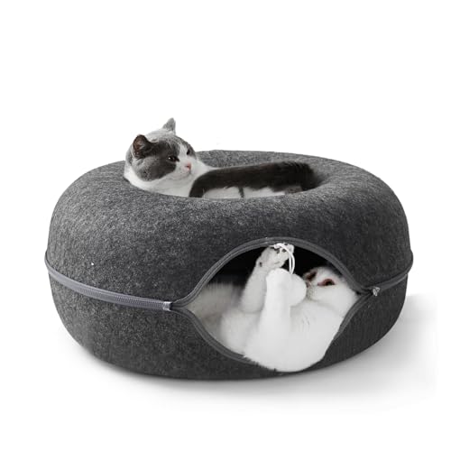 Katzentunnelbett, Katzentunnel, Jia Xi Indoor-Katzenversteck für den Innenbereich, Donut-Katzenbett, universell für alle Jahreszeiten, Katzenhöhle (61 x 61 x 27,9 cm), Dunkelgrau von Jia Xi