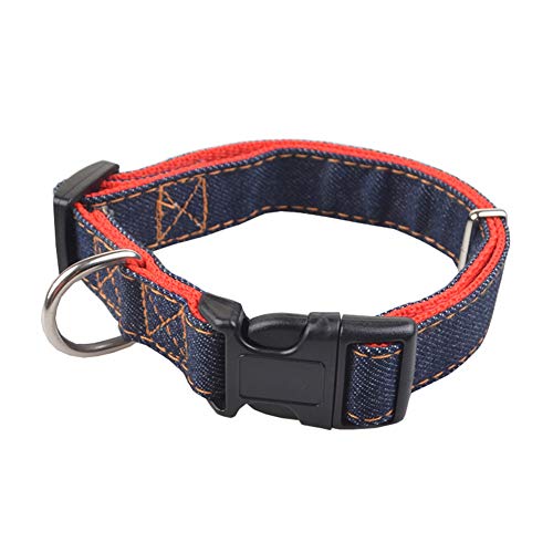 Jiacheng29_ Hundehalsband, Denim, verstellbar, weich, D-Ring, Halsband, Rot, Größe M von Jiacheng29_