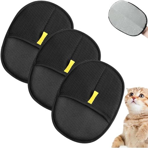 Fell Magnet Handschuh,3 Stück Wiederverwendbare Handschuhe zur Tierhaarentfernung,Antistatische Handschuhe für Katzen und Hunde,Pet Hair Remover Glove,Doppelseitige Fellpflegehandschuh für Pets von Jiahuade