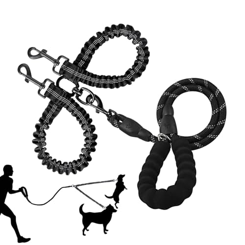 Doppelte Leine für Hunde oder Haustiere, doppelter Gürtel, einziehbar, um 360 Grad drehbar, 2 Trenner für Hundeleine, Trainingsgürtel für Hunde (schwarz) von Jiakalamo