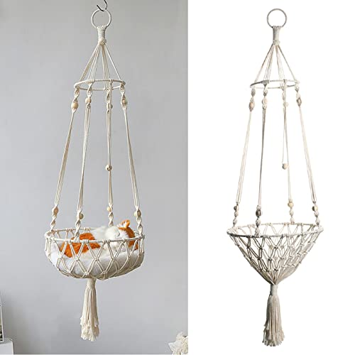 Jiakalamo Makramee-Katzenhängematte, handgewebtes Katzenbett, Katzenschaukel für Indoor-Katzen, Fenstersitzstange, Wandbehang, Katzenhängematte zum Schlafen, Spielen, Klettern und Entspannen (weiß) von Jiakalamo