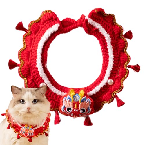 Dragon Year Hundeschal, verstellbar, rot, Haustierschal, Lunar, Neujahr, handgestrickt, Frühlingsfest, Haustierkostüm für Katzen, Hasen, Hunde von Jiangbao