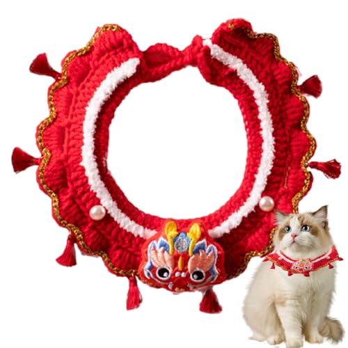 Dragon Year Katzenhalsband, verstellbarer roter Haustier-Schal, Hundeschal, Mond-Neujahrsbedarf, handgestrickt, Frühlingsfest, Haustierkostüm für Katzen, Hasen, Hunde von Jiangbao