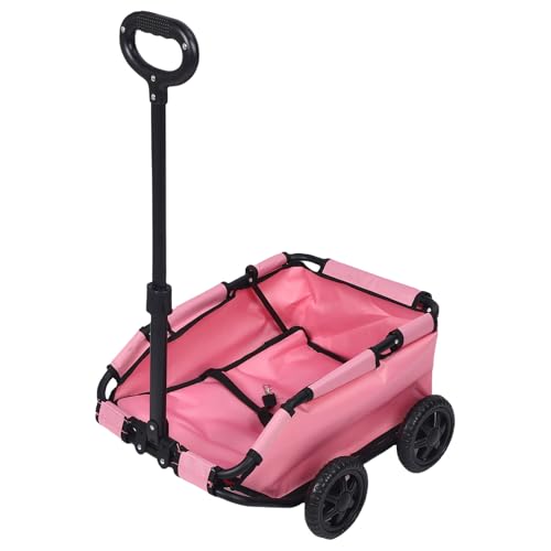 Haustierwagen, 4 Räders Hundeträger mit Einstellbarem Griff, Tragbare Welpen -Reise -Kinderwagen, Faltbarer Hundebild für Kleine/Mittlere Hunde Katzen Doggy Welpe (PINK) von Jiawu