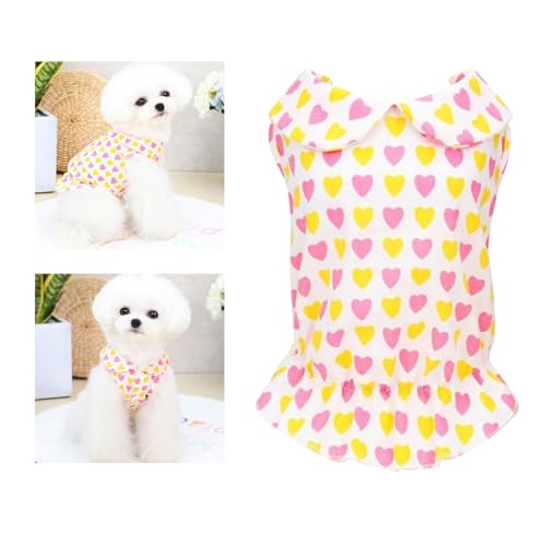 Jiawu Hundekleidung, Praktische Kleidung, Puppenhalsband mit Herzmuster, Haustierkleid, Baumwolle, Frühling und Sommer, Geeignet für den Alltag, Spaziergänge und (Gelbes Herz M) von Jiawu