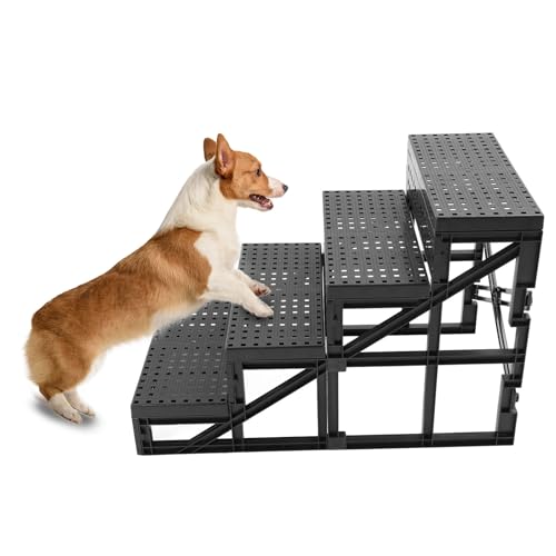 Hundetreppe, 15,7 Zoll Hoch, Faltbare 4-stufige Hundetreppe für Kleine Hunde und Katzen, rutschfeste, Ausgewogene Haustiertreppe, Hunderampe für Hochbett, Couch, Sofa, Stuhl Hundetreppe, 15,7 Zoll Hoch, Faltbare 4-stufige Hundetreppe für Kleine Hunde und Katzen, rutschfeste, Ausgewogene Haustiertreppe, Hunderampe für Hochbett, Couch, Sofa, Stuhl von Jiawu