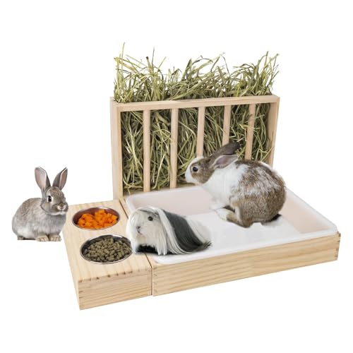 Jiawu 3 in 1 Kaninchen -Heuhändler mit Katzentoilette, Holzheugefuttermittel mit 2 Schalen, Kleine Tiere Heukabinen -Gras -Lebensmittelregal für Kaninchen, Meerschweinchen, Große Jiawu 3 in 1 Kaninchen -Heuhändler mit Katzentoilette, Holzheugefuttermittel mit 2 Schalen, Kleine Tiere Heukabinen -Gras -Lebensmittelregal für Kaninchen, Meerschweinchen, Große von Jiawu