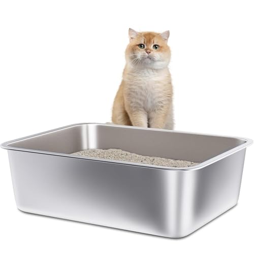 Jiawu Edelstahlkatze Katzentoilette, Metallseitige Katzenpfanne, Innenräderschale, Nicht -Stick, kein Geruch, Leicht zu Reinigen, Pier -Toilettenvorräte, 23,62 X 155 X 5,91in von Jiawu