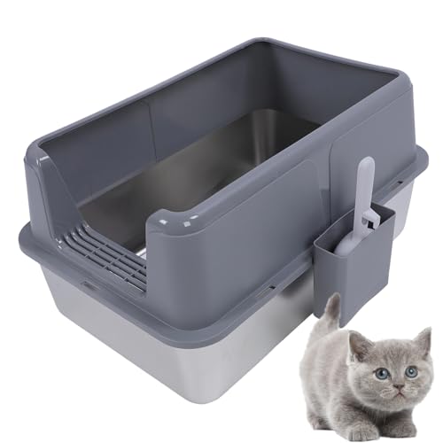 Jiawu Extra Großer Edelstahl -Katzentoilettenschachtel mit Deckel, Metalldrüsenbox für Katzen, Obere Eingangsbetreuung Geschlossener Katzentoiletten, 23,62 X 175 X 5,91 Zoll (Grey) von Jiawu