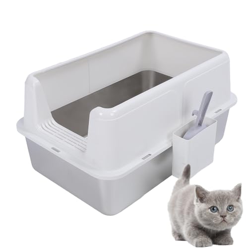 Jiawu Extra Großer Edelstahl -Katzentoilettenschachtel mit Deckel, Metalldrüsenbox für Katzen, Obere Eingangsbetreuung Geschlossener Katzentoiletten, 23,62 X 175 X 5,91 Zoll (White) von Jiawu